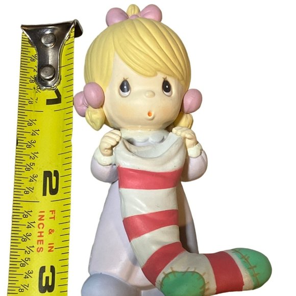 1995 Enesco Precious Moments - Girl Holding Red/ White Stocking Figurine #169951 - Picture 7 of 11